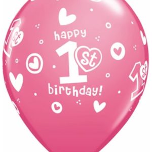 1st Birthday Girl Rose Pink Printed Latex Balloon -0