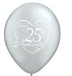 25th Anniversary Heart Silver 28cm Printed Balloon -0