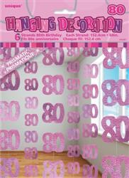 80th Birthday Hanging Decorations - Pink-0