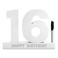 16th Birthday Signature Block Solid 3D Block - White-0