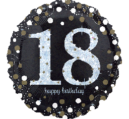 18th Sparkling Birthday Black 18" foil balloon-0