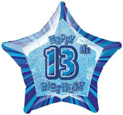 13th Birthday Blue Glitz 20" foil balloon-0