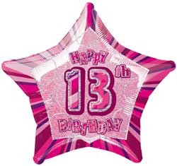 13th Birthday Pink Glitz 20" foil balloon-0