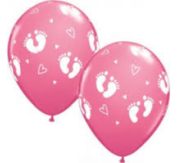 Baby Footprints & Hearts Pink 11"/28cm Balloon-0