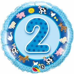 2nd Birthday Blue Farm Animals 18" foil balloon-0