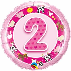 2nd Birthday Pink Farm Animals 18" foil balloon-0