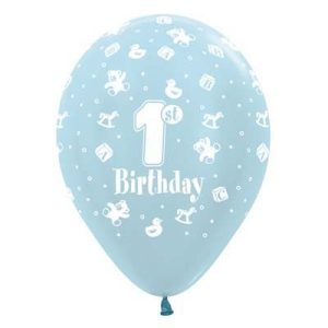 1st Birthday Boy Pearl Blue Printed Latex Balloon -0