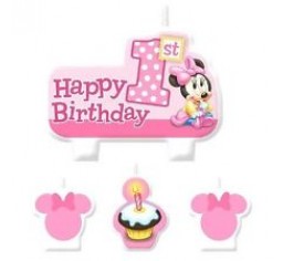 Minnie Mouse 1st Birthday 4 Piece Candle Set-0