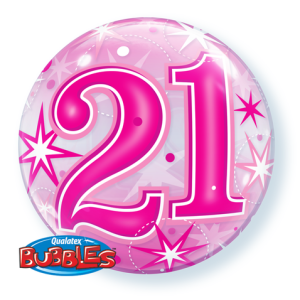 21 Pink Starburst Sparkle 22" Bubble Balloon-0