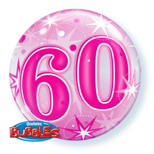 60 Pink Starburst Sparkle 22" Bubble Balloon-0