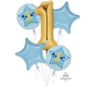 1st Birthday Blue and Gold Balloon Bouquet Kit -0