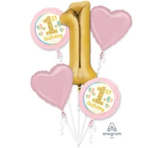 1st Birthday Girl Pink and Gold Balloon Bouquet Kit -0